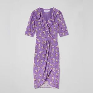 LK Bennett Ophelia Purple Cherry Blossom Print Ruffle Dress NWT